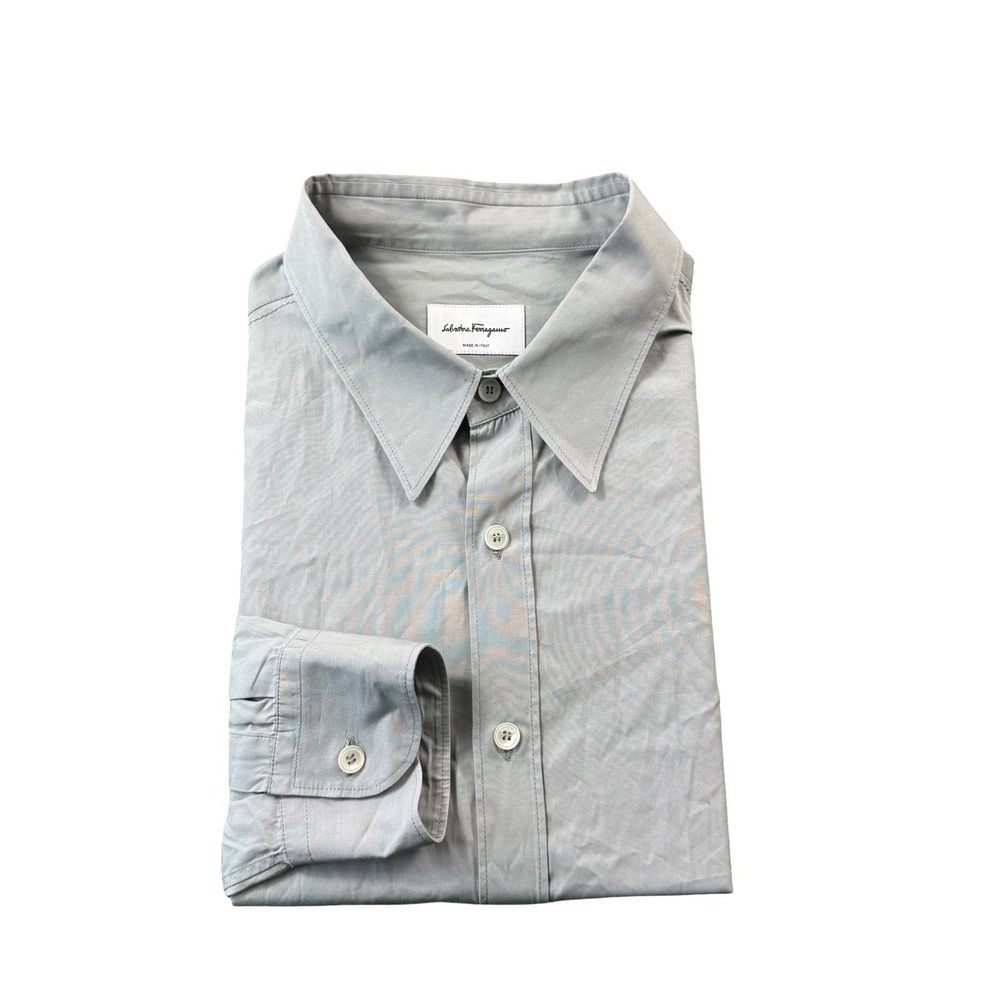 Salvatore Ferragamo Mens Gray Cotton Long Sleeve Button Front Shirt XL 14 3283
